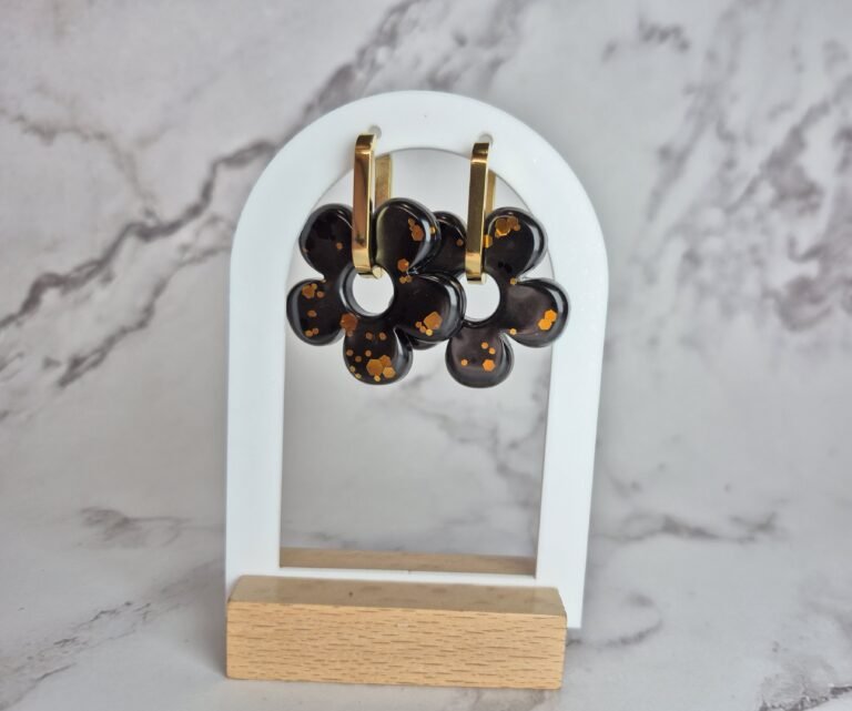 Paires de pampilles avec créoles noir paillette doré